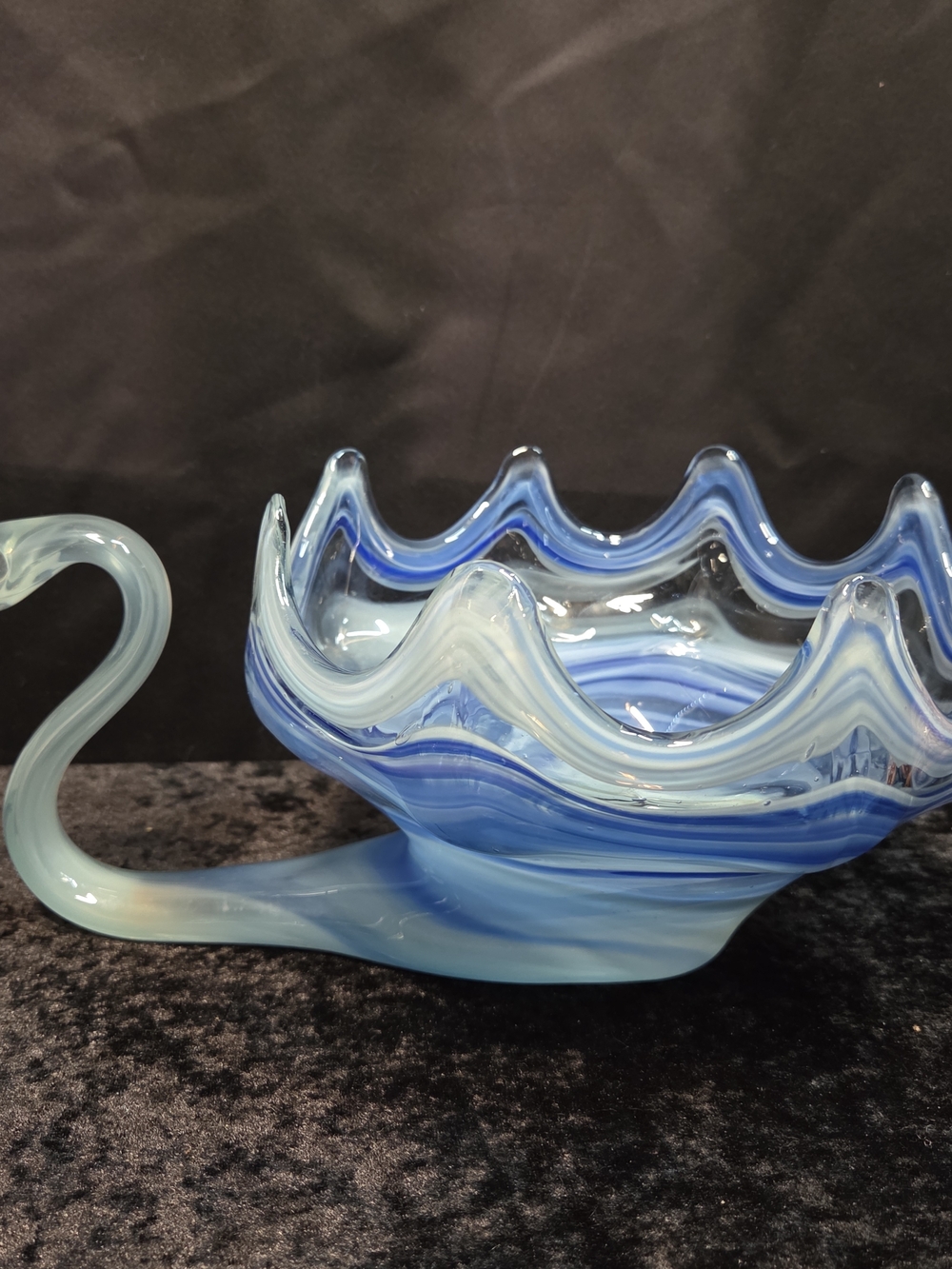 Murano Blue and White Swirl Art Glass Bowl SWAN